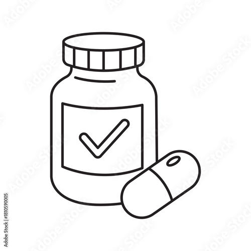 supplement line art illustration, suitable for minimalist design, healthy eating concepts and coloring book