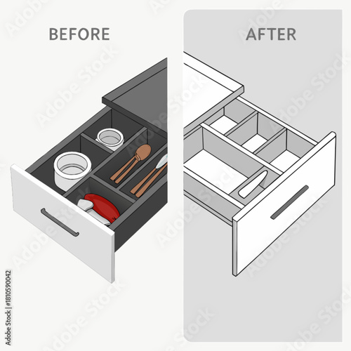 Organize your life with drawer organizers, before and after transformation for a tidy space and less clutter in your home, for a modern and clean design