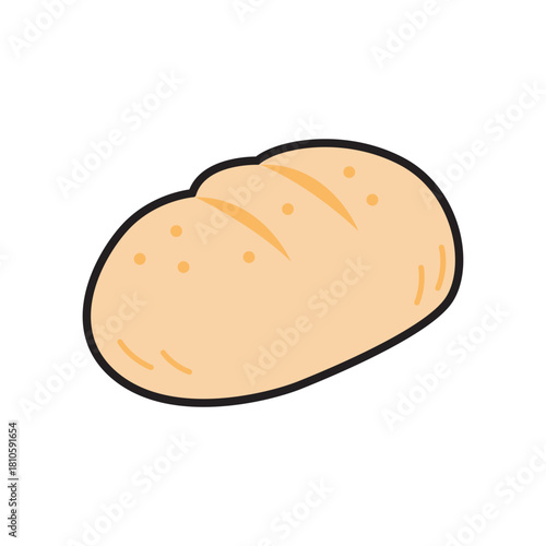Minimalist illustration of a delicious loaf of bread made with simple lines and dots. Perfect for bakery ads and food packaging