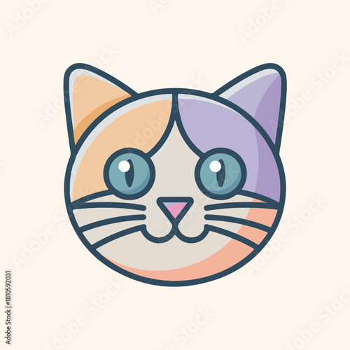 Cute cartoon cat head icon with colorful patches