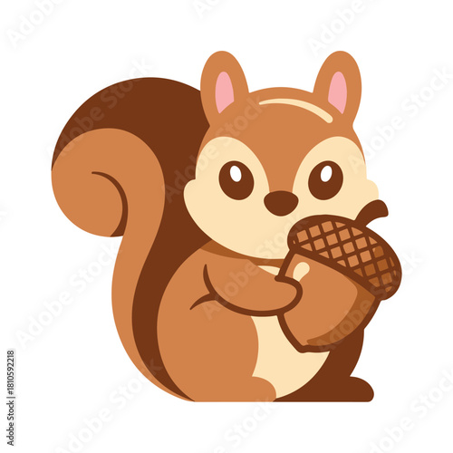 Cute cartoon squirrel holding an acorn