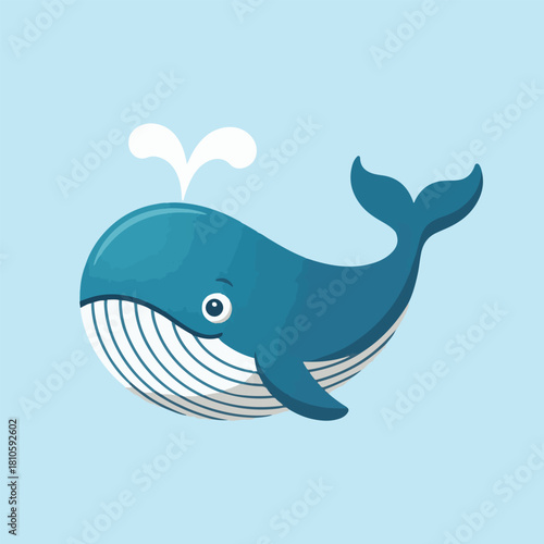 Cute cartoon blue whale spouting water illustration