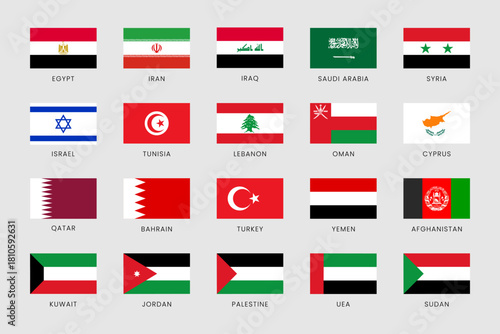 Middle East Countries Flags Collection Set – Vector Illustration of National Flags with Names Free Download Middle East Countries Flags Collection Set – Vector Illustration of National Flags with Names - GFXLoad