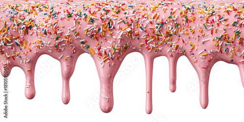 Pink frosting drips, topped with colorful sprinkles