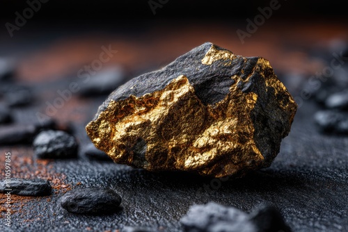 Golden rock on dark surface