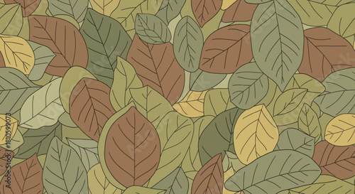 Autumnal Leaf Pattern with Diverse Shades of Green, Yellow, Brown