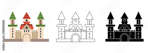 Flat vector illustration of a castle in a bright modern style