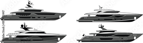 Luxury yacht side view, modern marine vessel, sleek boat design, nautical architecture, premium watercraft, elegant silhouette, maritime transport, ocean lifestyle