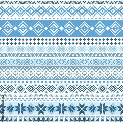 Seamless geometric pattern in Scandinavian geometric style, set of minimalistic vector borders