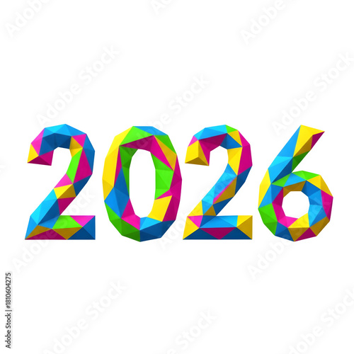 Colorful low poly 2026 new year illustration on black background