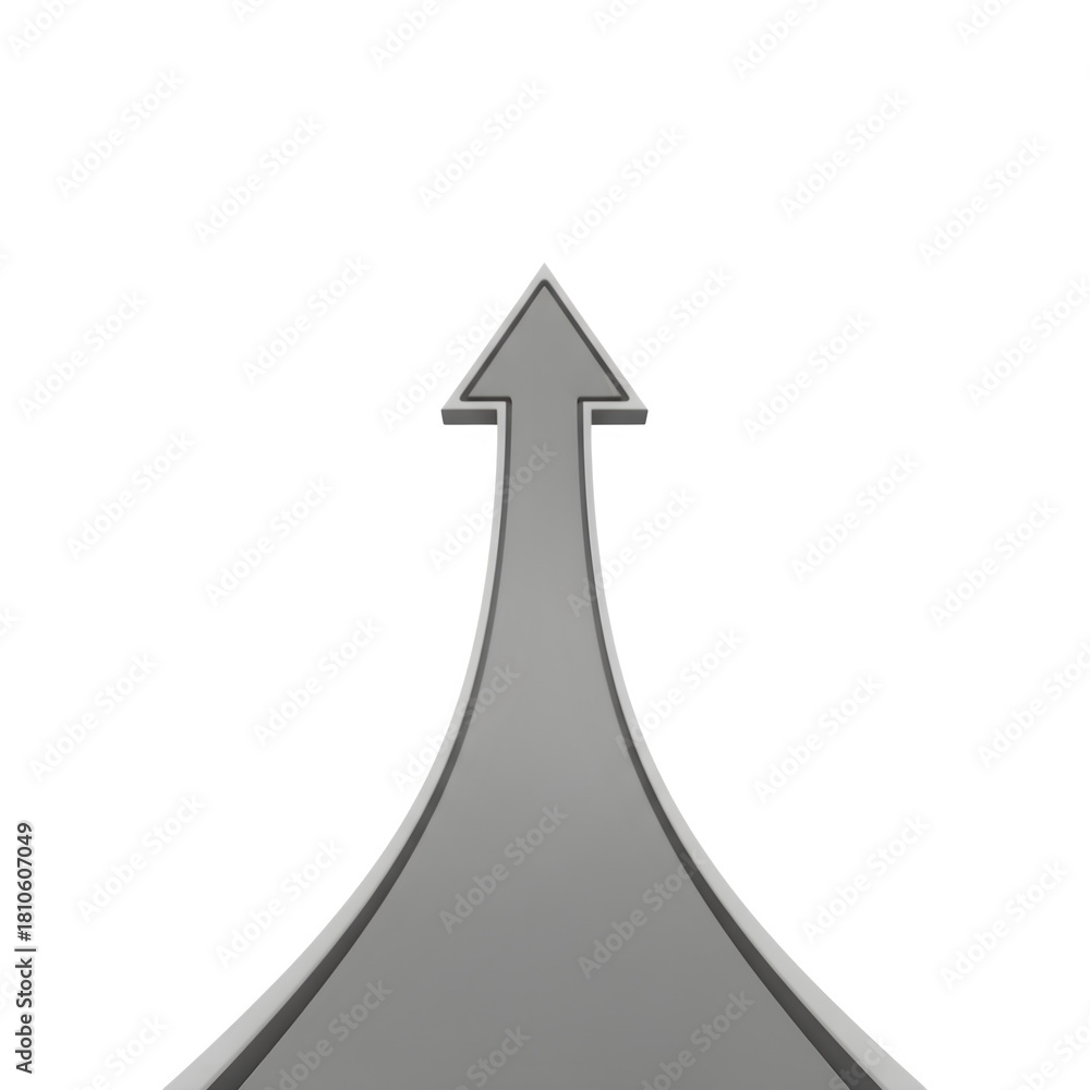 Fototapeta premium Grey arrow pointing upward on a black background representing growth and success