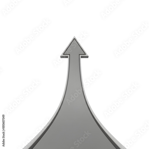 Grey arrow pointing upward on a black background representing growth and success
