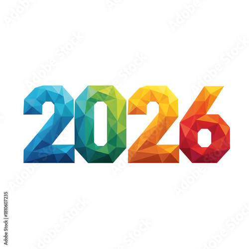 Colorful low poly 2026 new year design on black background