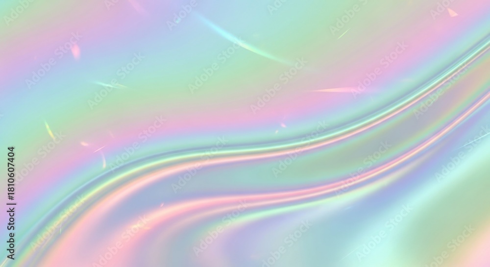 Obraz premium Ethereal pastel rainbow hues with smooth flowing iridescent waves creating a soft luminous
