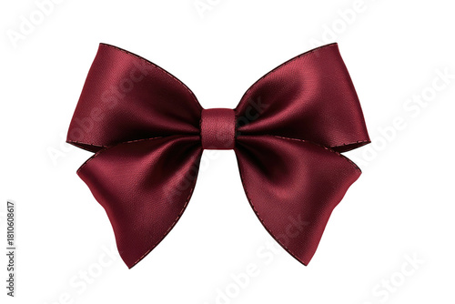Burgundy satin bow, symmetrical, centered on solid black