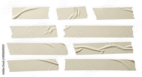 Collection of beige masking tape pieces isolated on transparent background for crafts