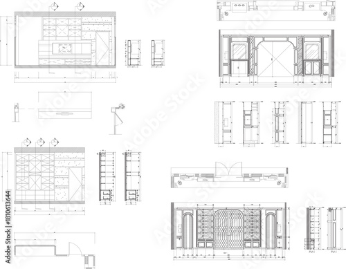 2D Built-in Cabinet Drawing Set – Modern Classic Luxury Interior Design with Plan, Elevation, and Section Details