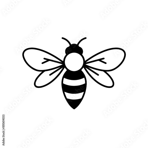 Minimalist bee insect illustration in simple black line art vector style for natural, eco, and wildlife design themes