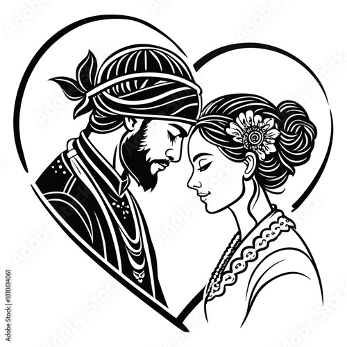 Eternal Devotion: A romantic portrayal of a couple in love, their faces close as the heart shape forms the perfect frame for their commitment. This image tells the timeless story of love, dedication.