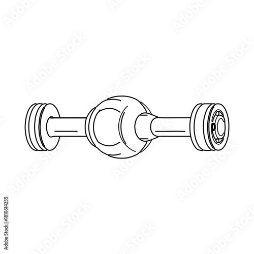 Car axle mechanical component line doodle icon, minimal outline automotive part hand drawn vector design
