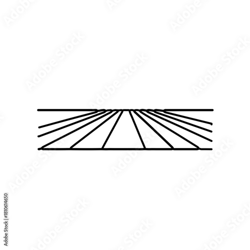 Perspective farmland crop rows simplified into clean outline linear arrangement vector landscape scene