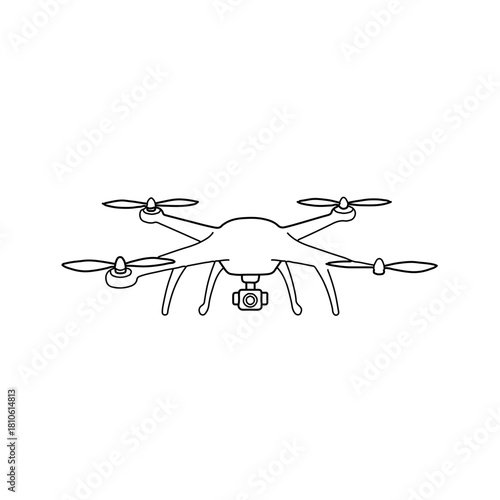 Drone quadcopter top view illustration, modern aerial robotics flying device outline in clean minimal vector style