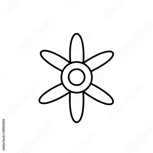 Four-blade aircraft propeller vector symbol featuring symmetrical aerodynamic shaping for mechanical airflow systems