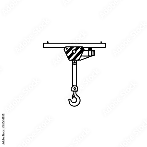 Ceiling-mounted hoist hook vector design demonstrating suspended lifting equipment used in workshops and industrial facilities