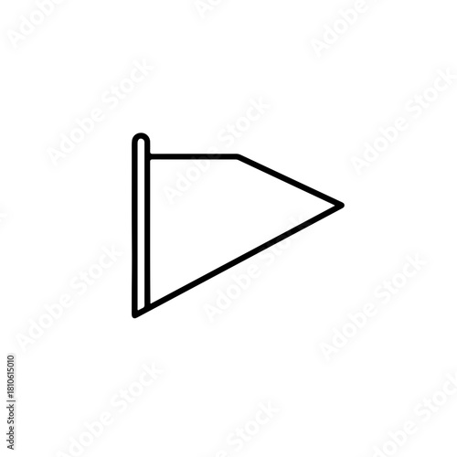 Triangular small marker flag vector in simple black outline for map points, signal marking, race checkpoints, and informational indicators