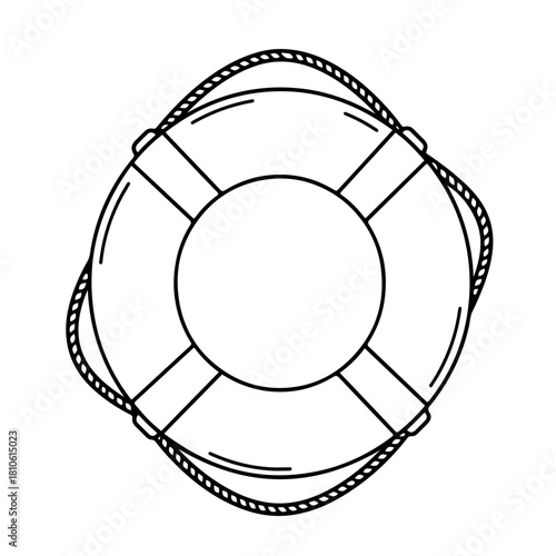 Life buoy rescue ring vector in clear black line form symbolizing marine safety, emergency flotation, and water survival support equipment themes