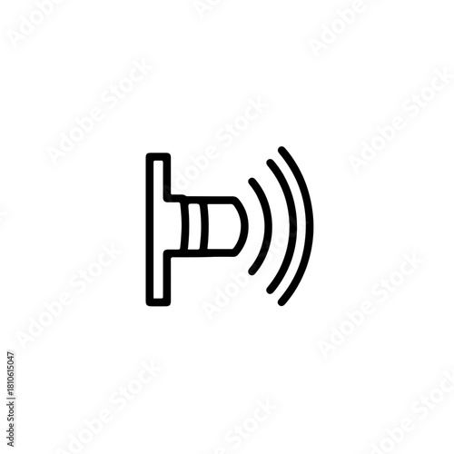 Wall-mounted speaker broadcast icon vector in minimal line art style for alarms, communication systems, and public audio signaling concepts