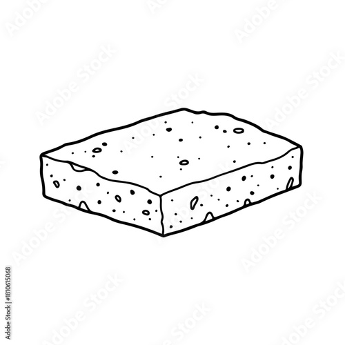 Porous sponge cleaning block vector illustrated in minimal outline style for washing, scrubbing, and household cleaning supply graphics