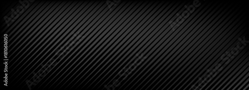 Black oblique straight line background. Modern dark linear abstract wallpaper. Luxury stripe gradient texture. Grey diagonal line backdrop for flyer, banner, poster, cover, presentation. Simple