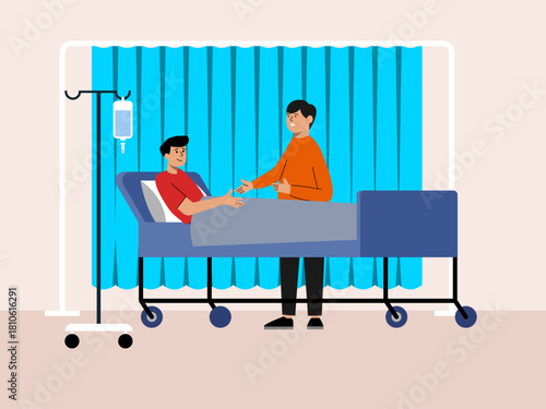 Family members visiting patient in hospital. Hospital vector illustration. Flat illustration concept.