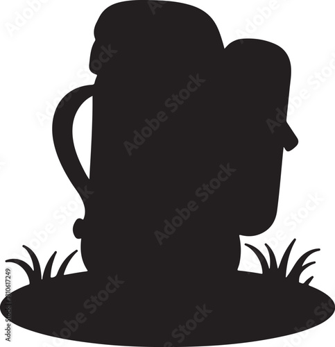 Black silhouette of a beer mug with foam and grass