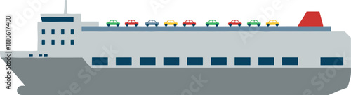 Simple Flat Style Car Ferry Boat with Colorful Vehicles Transportation