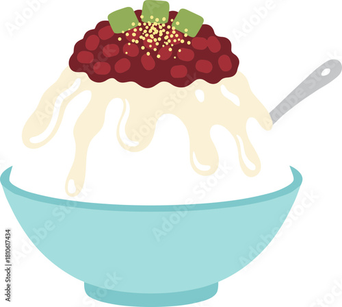Flat Design Delicious Red Bean Shaved Ice Dessert Illustration