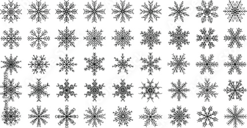 Blue snowflakes, winter icons, geometric symmetry, seasonal design, icy patterns, frozen texture, abstract snow, cold weather, vector illustration, stylized flakes