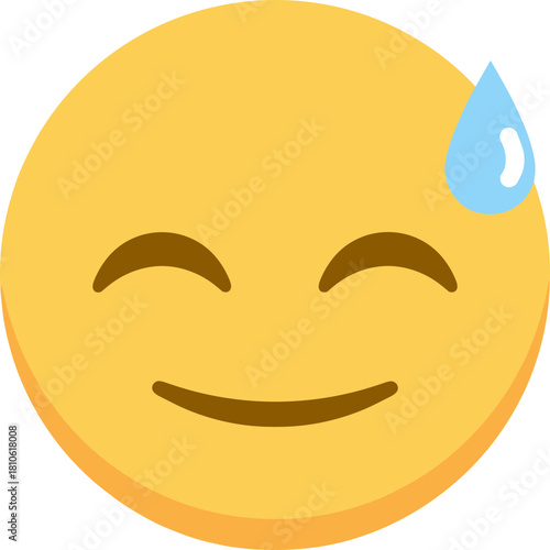 Simple Flat Face With Smiling Expression and Sweat Drop Emoji Design