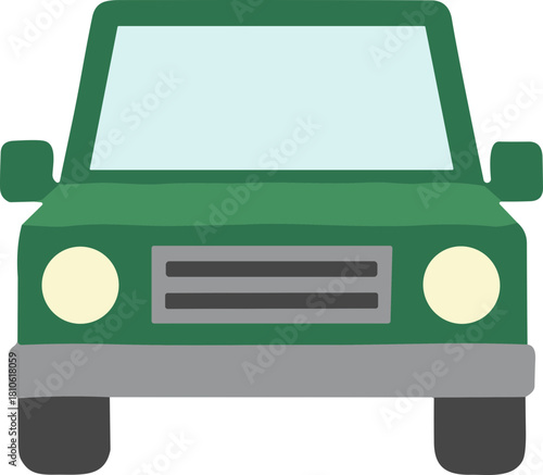 Flat Design Green Car Front View Simple Illustration Graphic