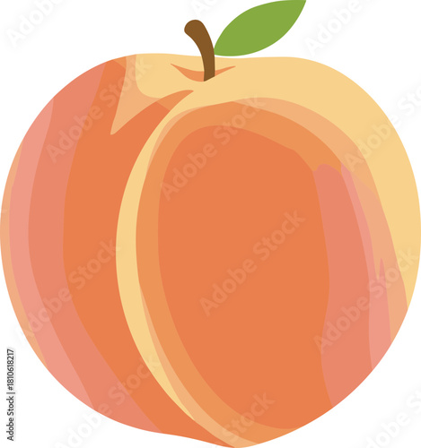 Simple Flat Style Peach Fruit with Leaf Illustration Graphic Element