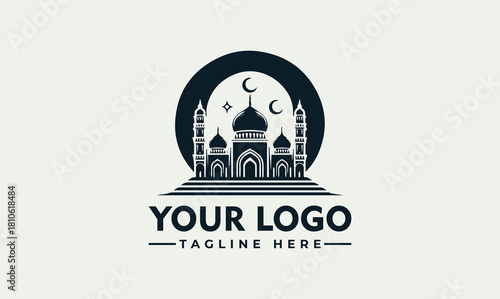 Elegant mosque silhouette vector. logo. illustration. design with minarets and crescent moon for Islamic branding