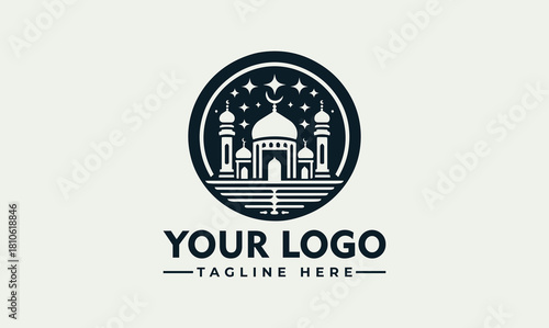 Mosque logo vector illustration design with star elements in a circle for Islamic designs 4853