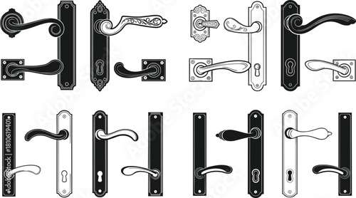 Vintage, modern, classic, ornate, decorative, brass, chrome, steel, interior, exterior, antique, elegant, stylish, minimalist, door, handle, knob, hardware, design, collection