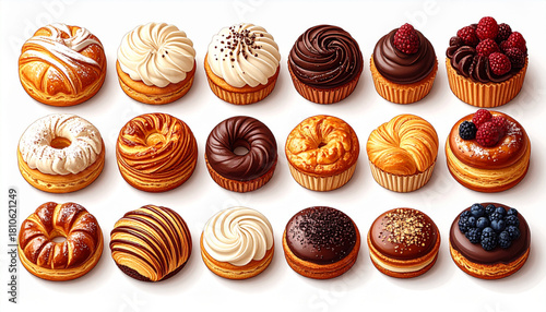 Thin Ink Doodles of Café Pastries for Bakery Packaging