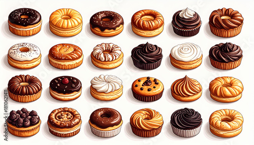 Thin Ink Doodles of Café Pastries for Bakery Packaging