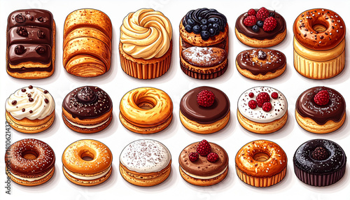 Thin Ink Doodles of Café Pastries for Bakery Packaging