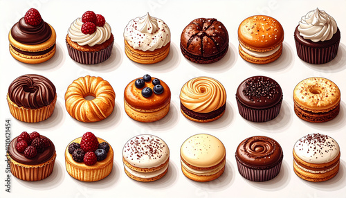 Thin Ink Doodles of Café Pastries for Bakery Packaging