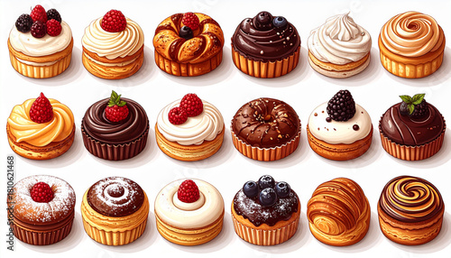 Thin Ink Doodles of Café Pastries for Bakery Packaging