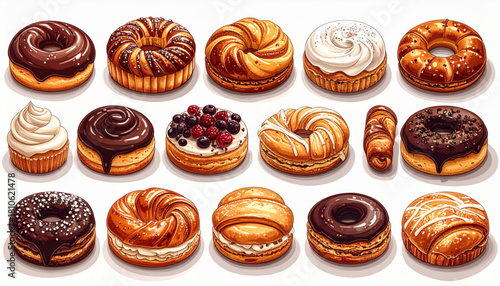 Thin Ink Doodles of Café Pastries for Bakery Packaging